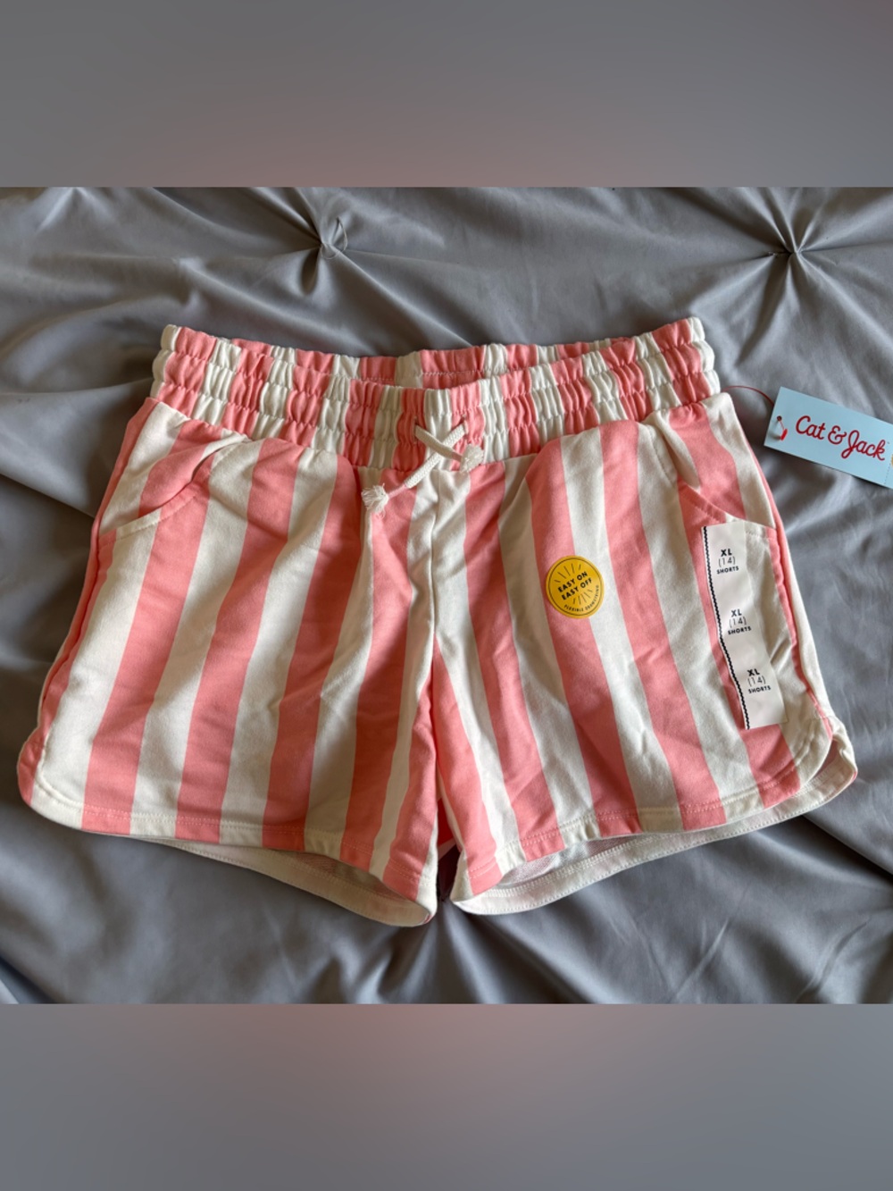 Cat & Jack Pink and White Striped Pull-On Shorts Size Girls XL 14 NEW